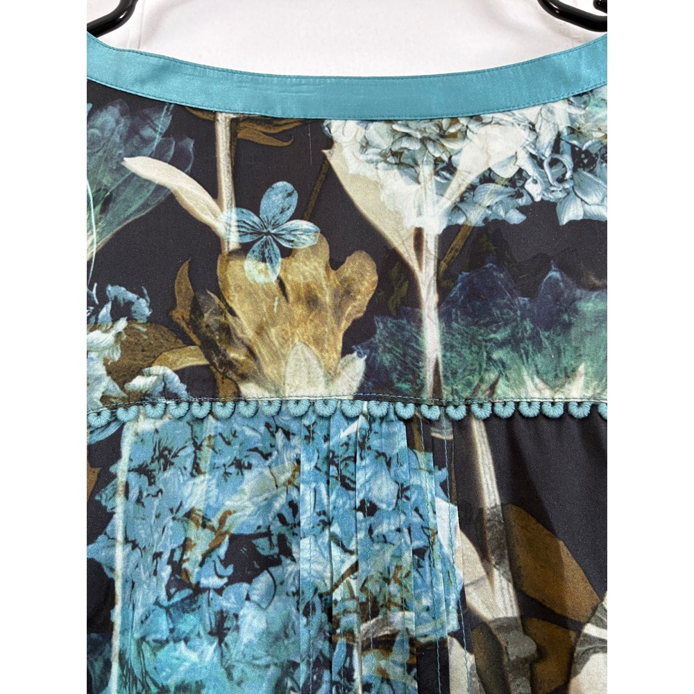 Soft Surroundings 100% Silk Floral Tunic Blouse Teal Blue Botanical‎ Boho 1X - Picture 4 of 10